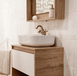 cozy interior of a bathroom with a beautiful sink