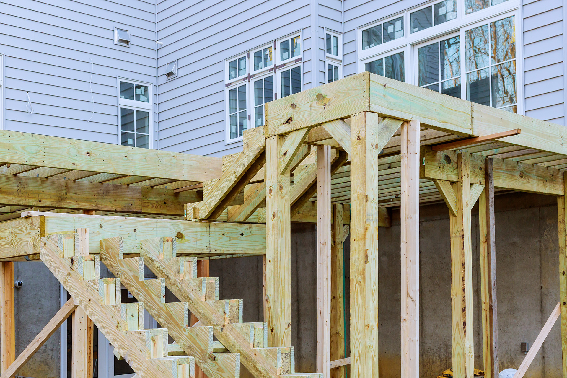 multi-level deck in construction